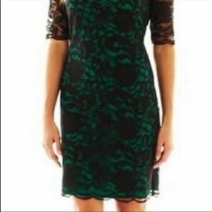 Green and Black Lace Fitted Dress